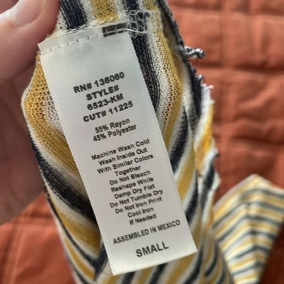 Project Social T Striped Tank Top Yellow Gray Blue V-Neck Sleeveless Size S - Picture 6 of 6